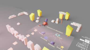 Startbereich der 3D Welt mit Übersichtslandkarte und Informationen zur Steuerung