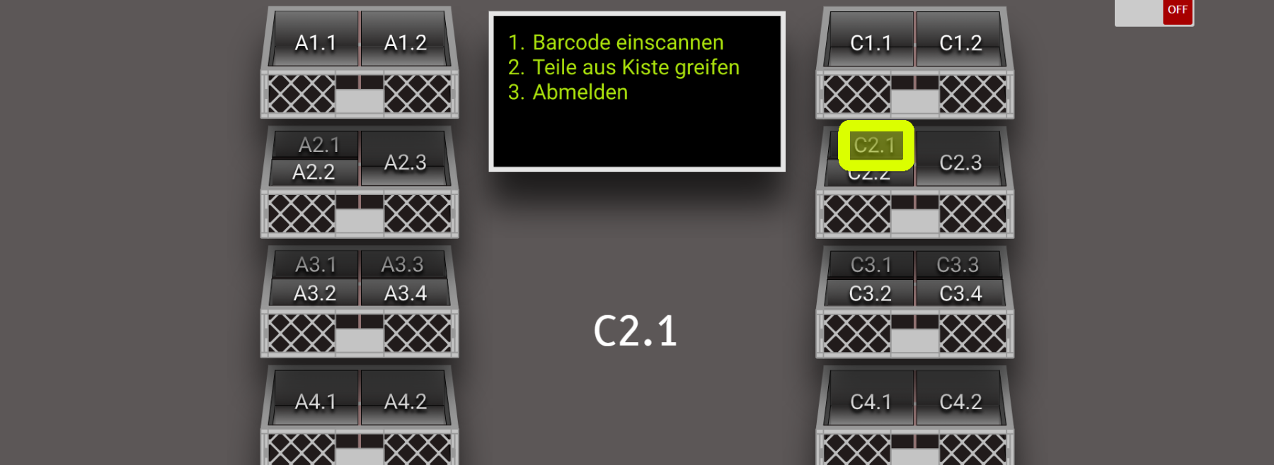 Beispiel für eine Pick-by-Display Lösung zum orientierten Auffinden von Bauteilen in einer chaotischen Lagerhaltung