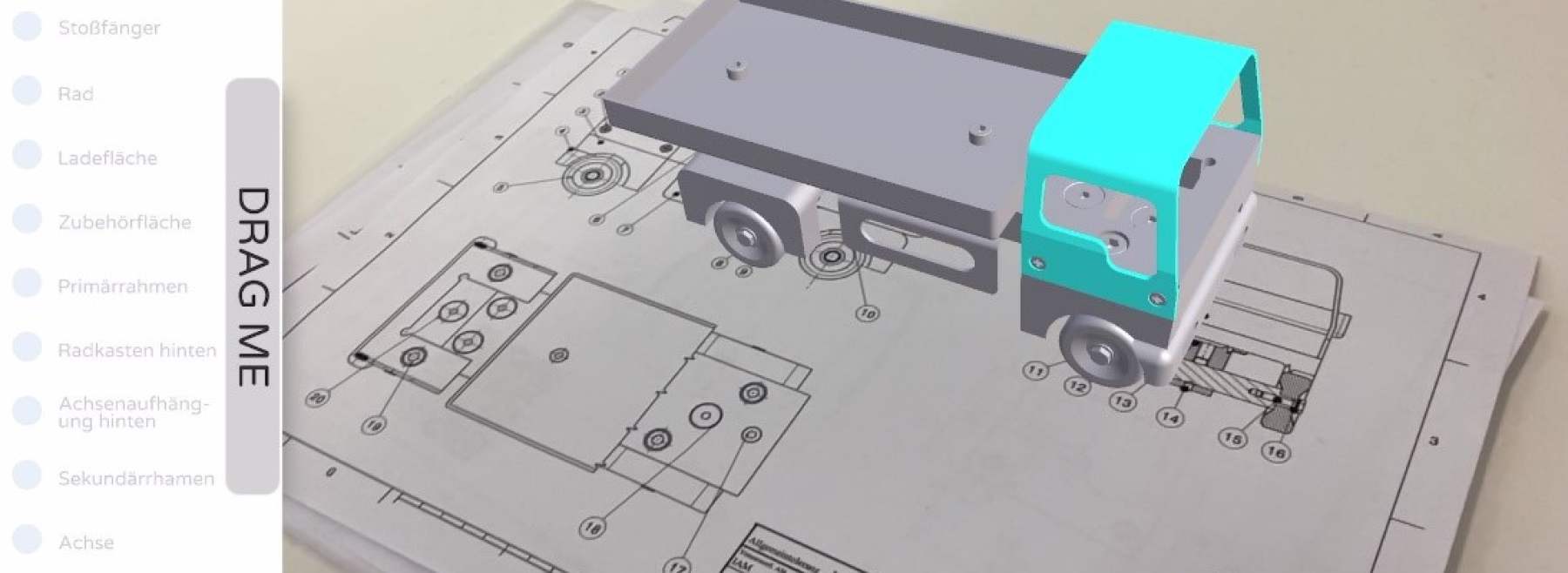 Hologramm eines LKW-3D-Modells basierend auf einer 2D-Zeichnung