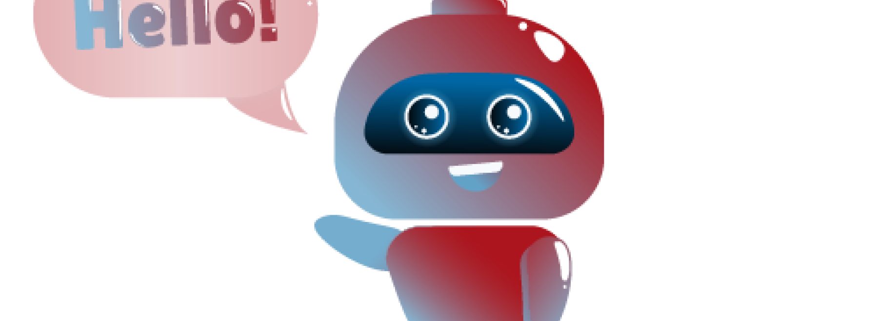 Ein kleiner Roboter mit einer Sprechblase in der Hello steht