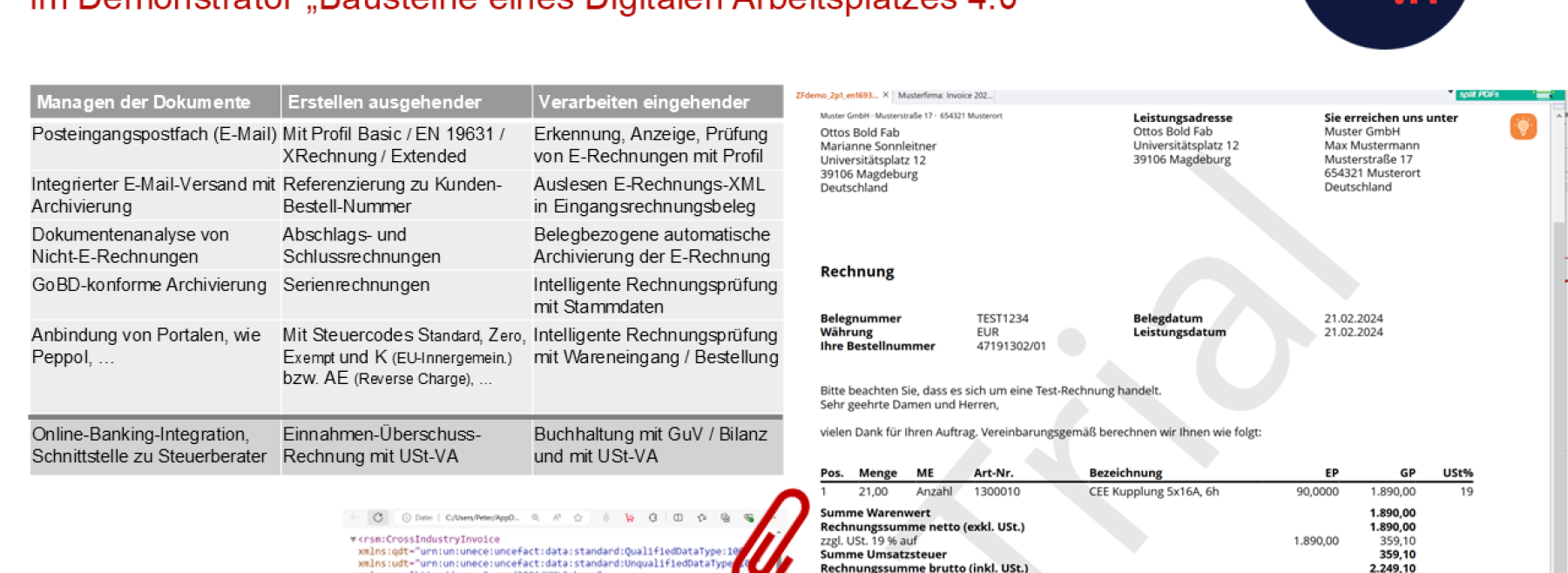 Handling von E-Rechnungen im Demonstrator "Bausteine eines digitalen Arbeitsplatzes 4.0"
